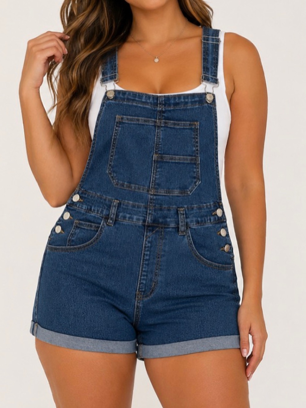 Denim Short Overalls - Blue S